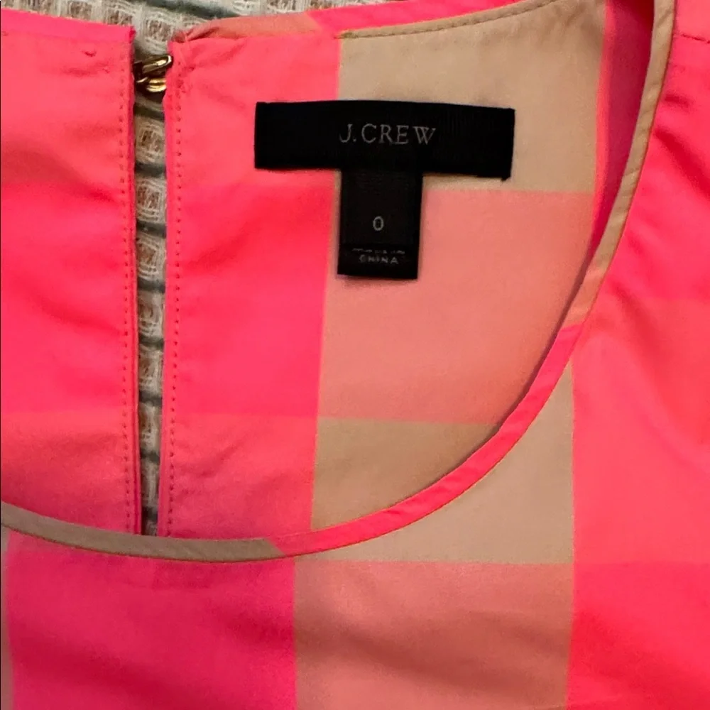 J.Crew Neon Pink & Tan Gingham Top | Ruffle Sleeve | Statement Blouse - Picture 3 of 4